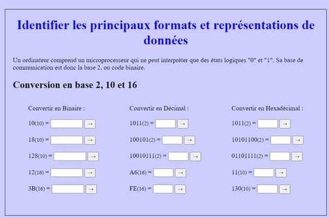Convertir en binaire, décimal et hexadécimal